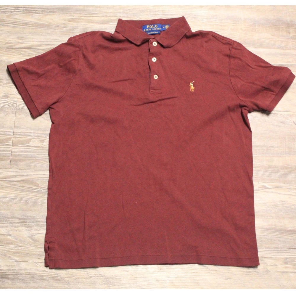 Polo Ralph Lauren Mens Custom Slim Fit Polo Shirt Burgundy Maroon Size M